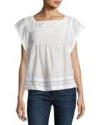 Marleno Pleated-bib Top, White