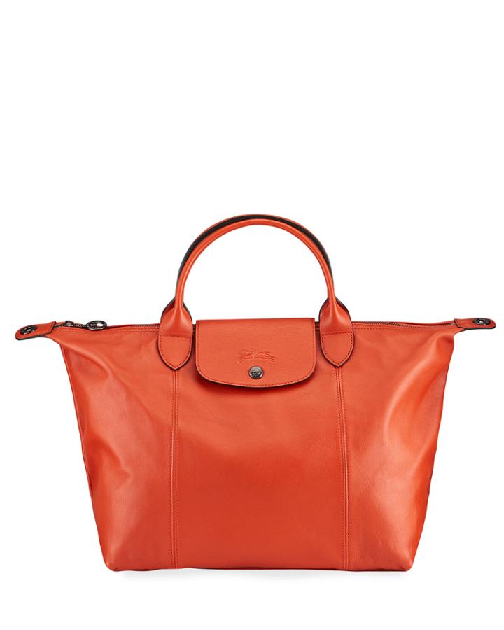 Le Pliage Cuir Lgp Medium Logo Leather Tote Bag