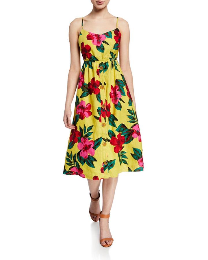 Floral Button-front Bow-back A-line Dress