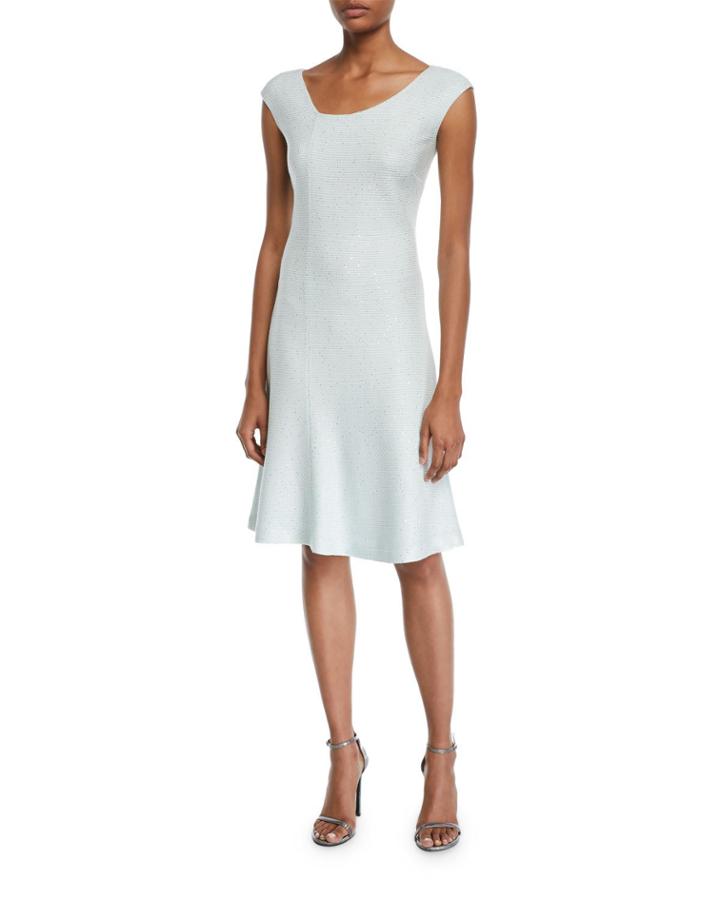 Links Sequin Asymmetric-neck Cap-sleeve Dress