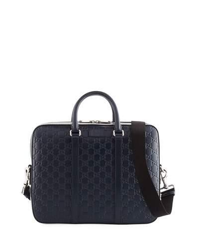Guccissima Leather Briefcase, Navy