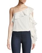 One-shoulder Eyelet Cotton Ruffle Blouse