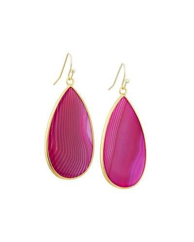 Banded Agate Teardrop Earrings, Pink