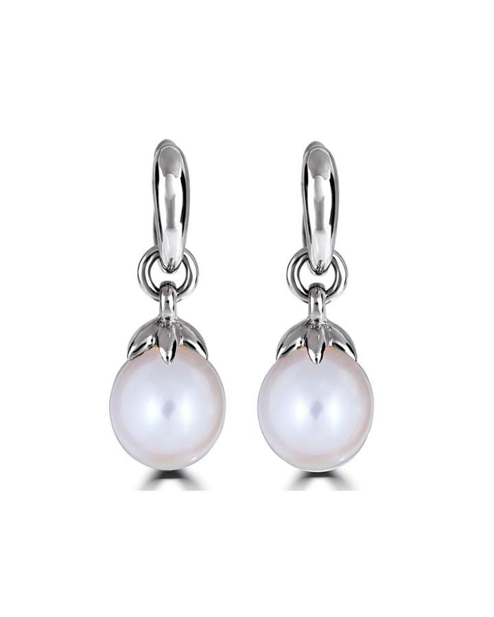 14k White Gold Detachable Pearl Drop Earrings