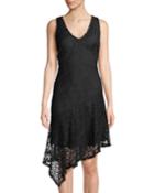 Geometric-lace V-neck Asymmetric Dress