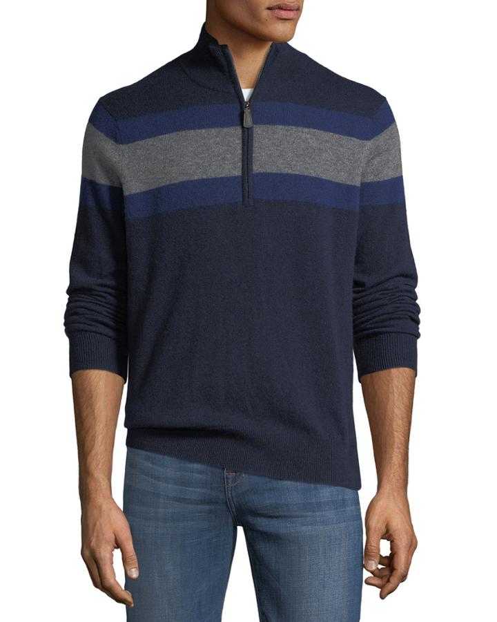 Men's Striped Cashmere 1/4-zip