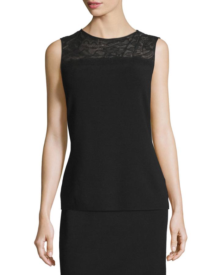 Needle-punched Lace-yoke Tank, Black