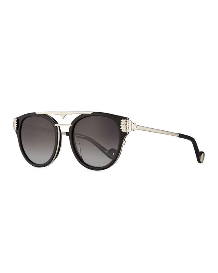 Paws Love Round Flat-top Sunglasses, Black/silver
