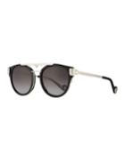 Paws Love Round Flat-top Sunglasses, Black/silver