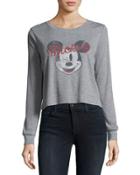 Mickey Mouse Long-sleeve Ribbed Graphic Tee, Gray