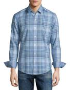 Plaid Long-sleeve Sport Shirt, Turquoise
