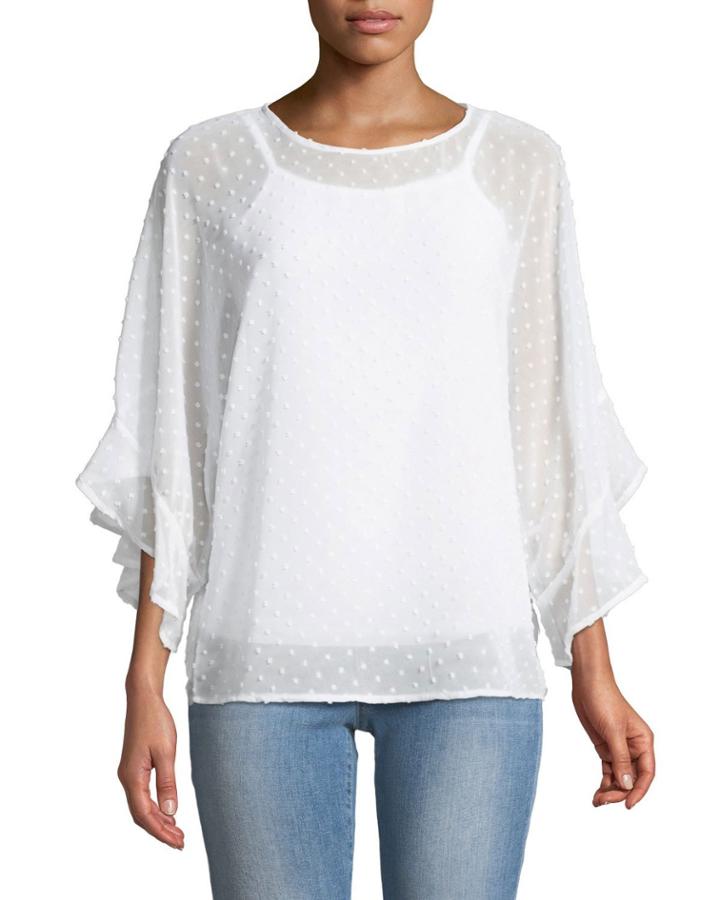 Swiss-dot Chiffon Bell-sleeve Blouse