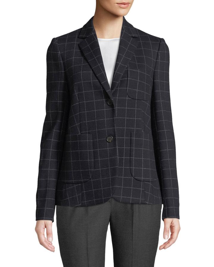 Wool-blend Windowpane Blazer