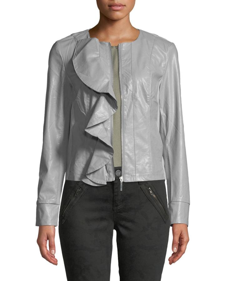 Dahliana Faux-leather Ruffle Jacket