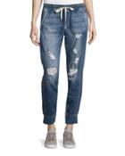 Distressed Denim Jogger Pants, Rubina Blue