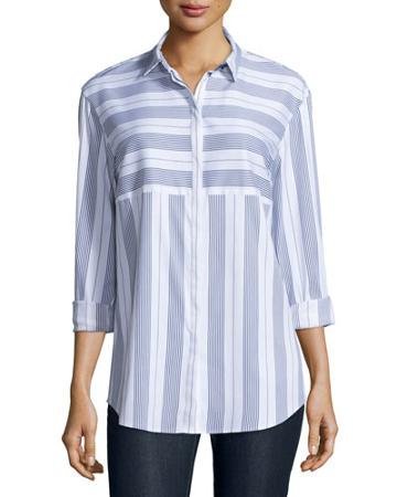 Sabira Long-sleeve Striped Blouse, Ink