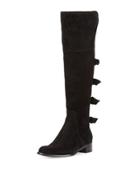 Over-the-knee Back Bow Suede Boots, Black