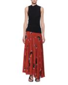 Jersey & Plisse Pleated Maxi Dress, Orange