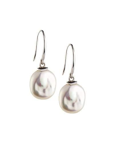 14k Biwa Button Pearl Dangle Earrings