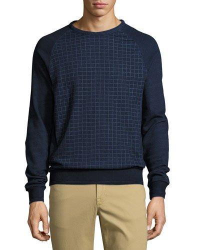 Grid-panel Sweater, Dark Blue
