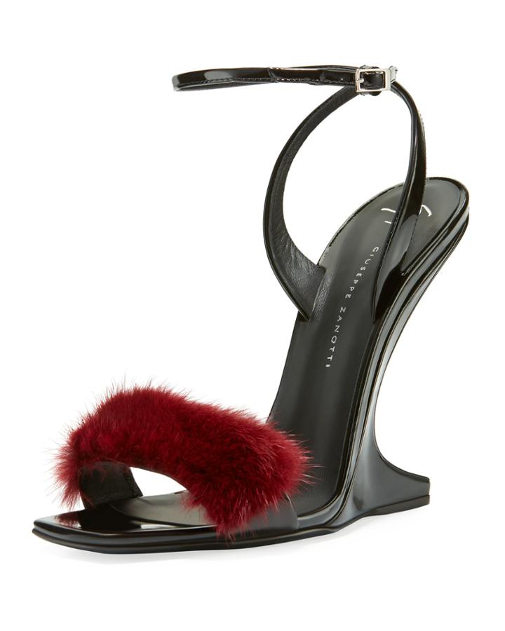 Leather Dressy Sandals With Fur Trim
