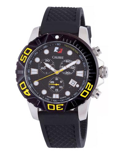 42mm Men's Akron Chronograph Watch W/ Rubber Strap, Black/yellow