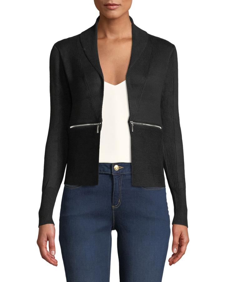 Shawl-collar Zip-trim Cardigan