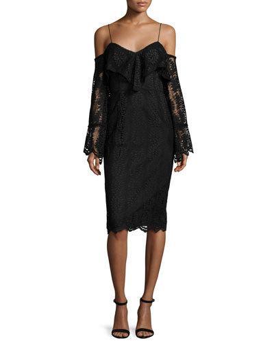 Cold-shoulder Lace Dress, Black