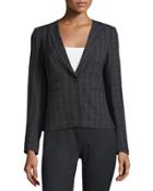 Tonal Plaid-print Tailored Jacket, Black