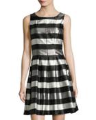 Sleeveless Metallic-stripe Dress, Black/silver