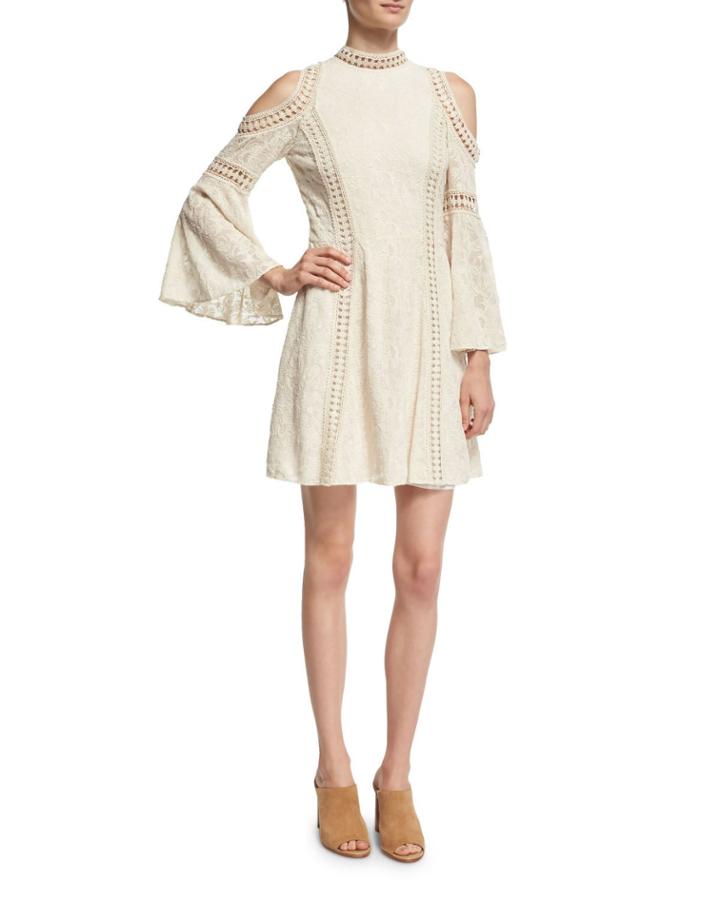 Enya Embroidered-floral Cold-shoulder Dress