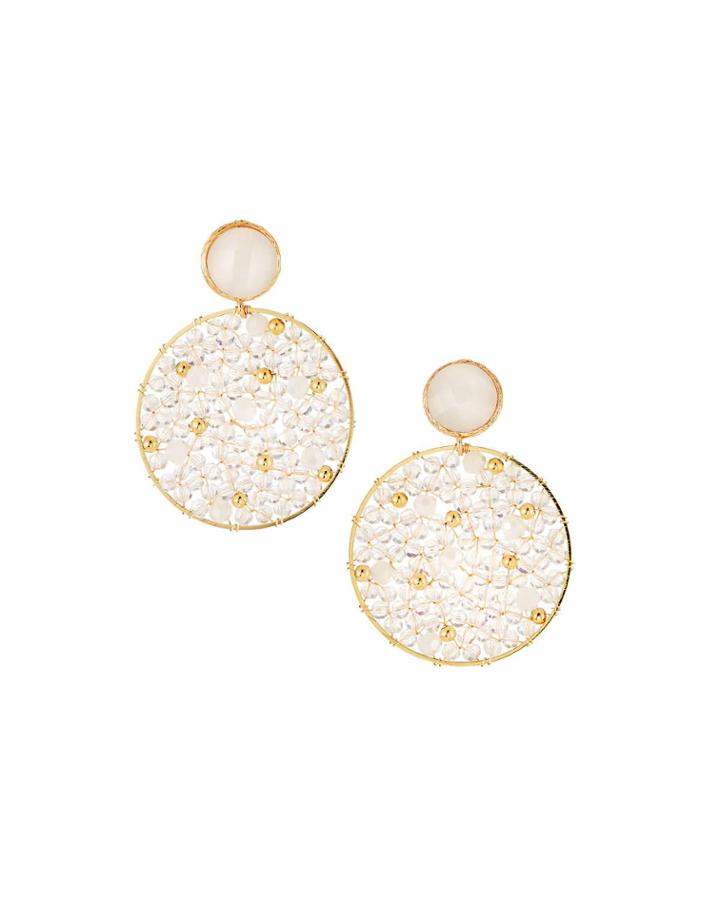 Beaded Disk Earrings, White