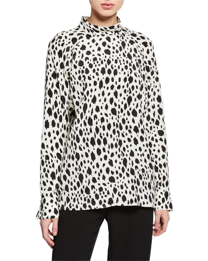 Snow Leopard Print Long-sleeve Top With