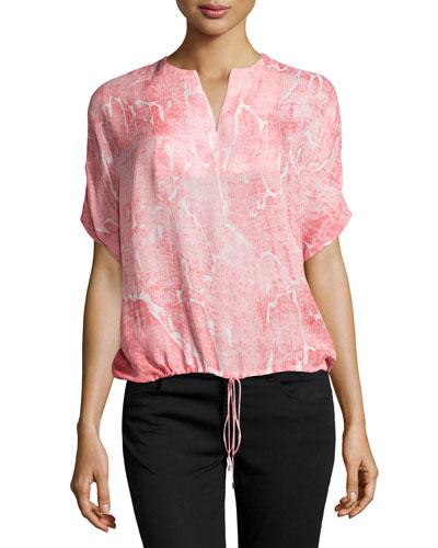 Oversized Printed Drawstring Top, Guava