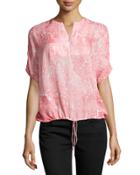 Oversized Printed Drawstring Top, Guava