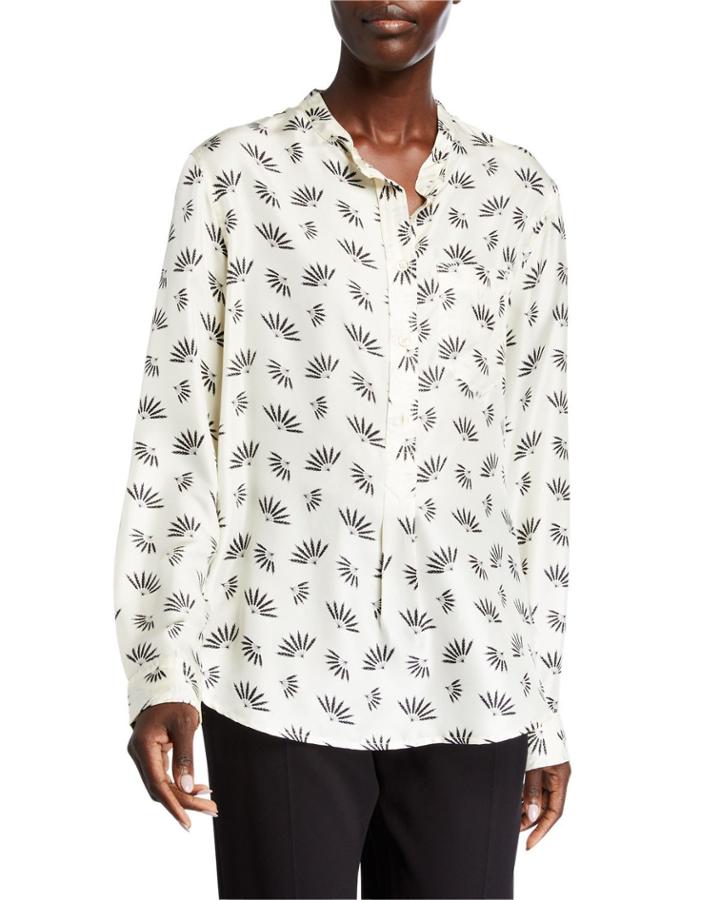 Silk Printed Mandarin-collar
