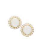 Simulated Pearl Statement Flower Button Earrings