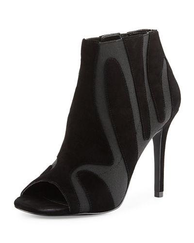 Suede Elastic Peep-toe Bootie
