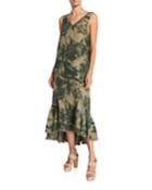 Camo Tropical V-neck Sleeveless High-low Dress