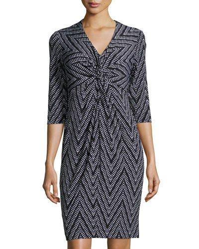 Printed Twist Front Dress, Bleached White