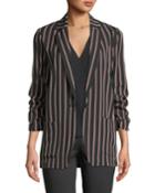 Striped 3/4-sleeve Button-front Blazer