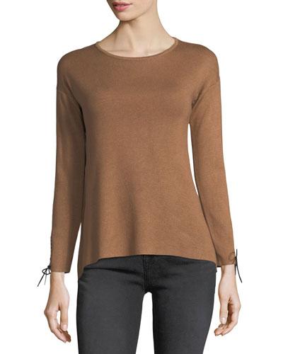 Drop-shoulder Sweater W/lace-up Cuffs