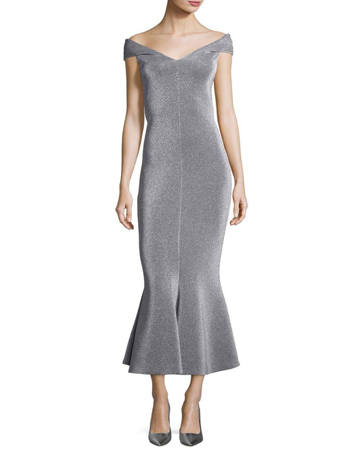 Off-the-shoulder Metallic Evening Dress,