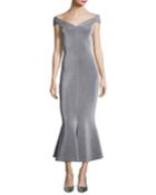 Off-the-shoulder Metallic Evening Dress,