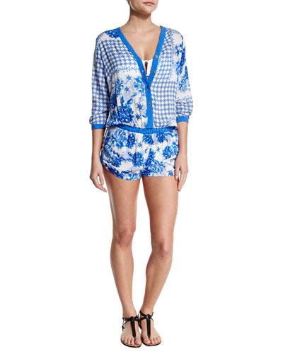 Levana Floral-print Short Romper Coverup