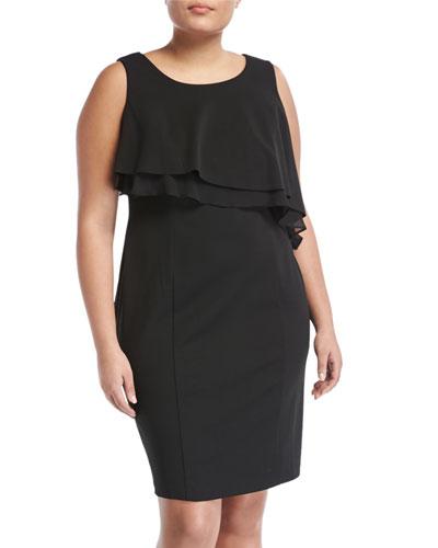 Layered-chiffon Popover Sheath Dress, Black,