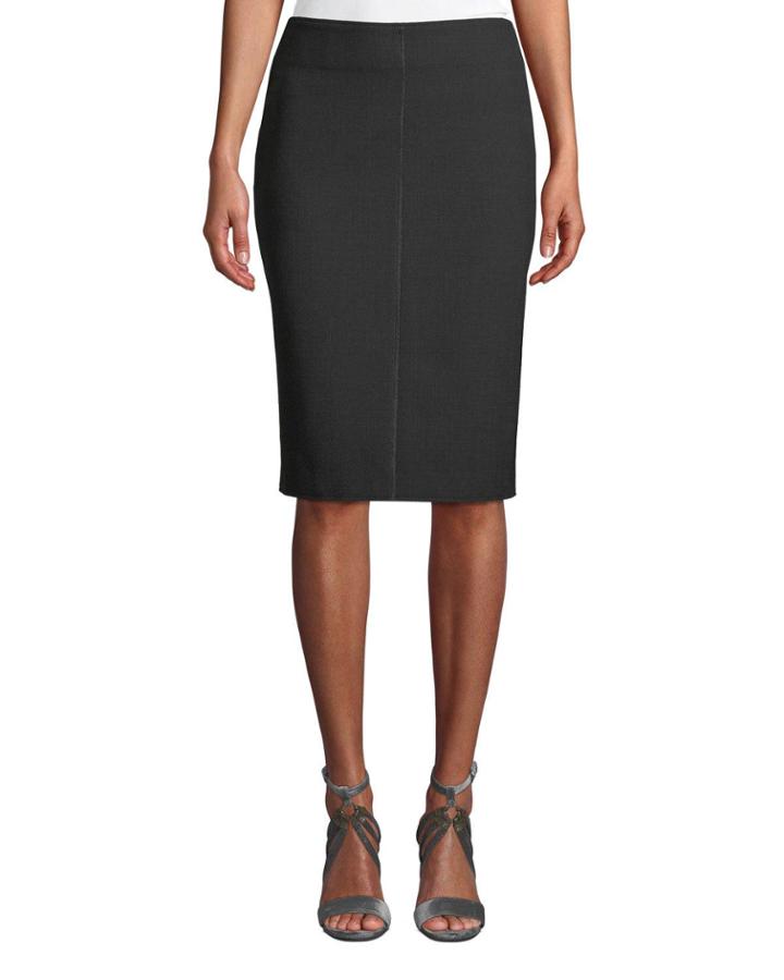 Wool Scuba Pencil Skirt With Metallic