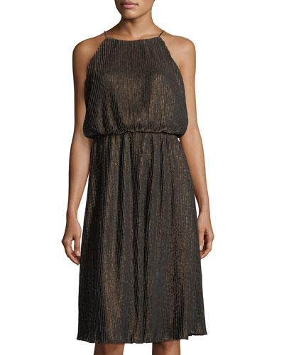Metallic Pleated Dress