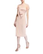 Illusion-neck Dress With Oversize Bow