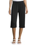 Smocked-waist Relaxed-fit Culotte Pants, Black